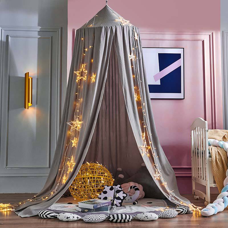 Canopée en coton pour lit de bébé fille, moustiquaire, rideau de literie, tente à dôme rond, Protection contre les insectes, décoration de chambre: GRIS