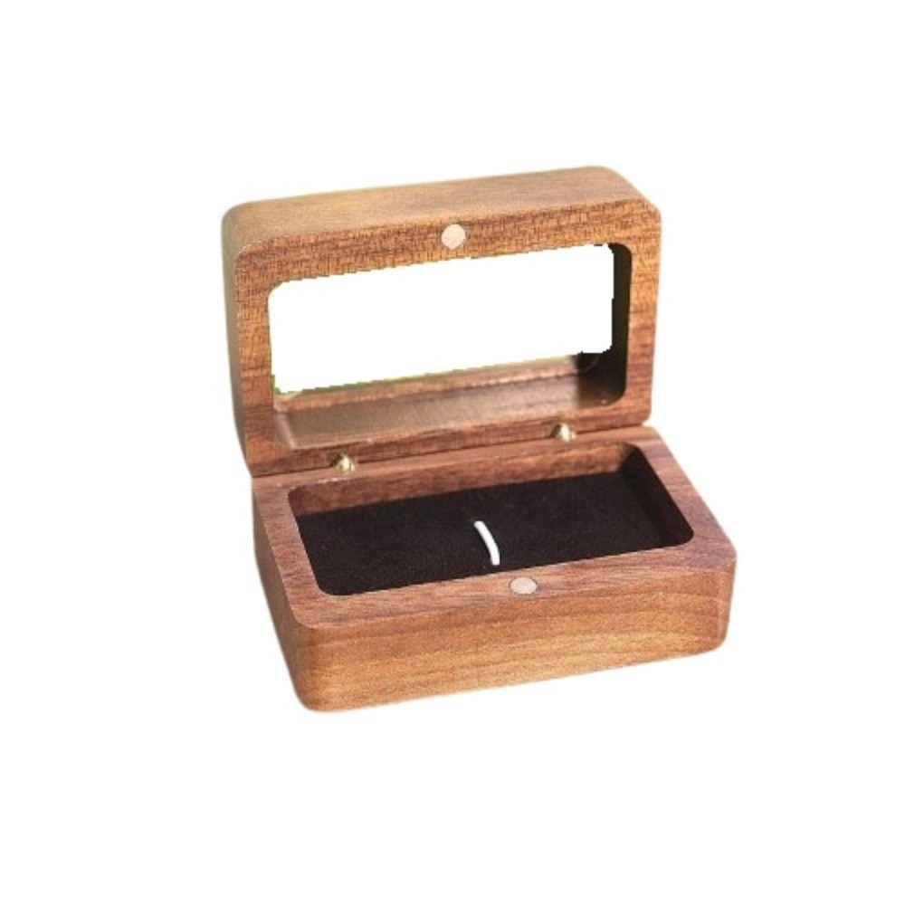 Caja de anillo de madera con doble ranura, ventana de apertura Rectangular, caja de gemelos de nogal negro, exquisito soporte para anillo de joyería a prueba de polvo: Rosa