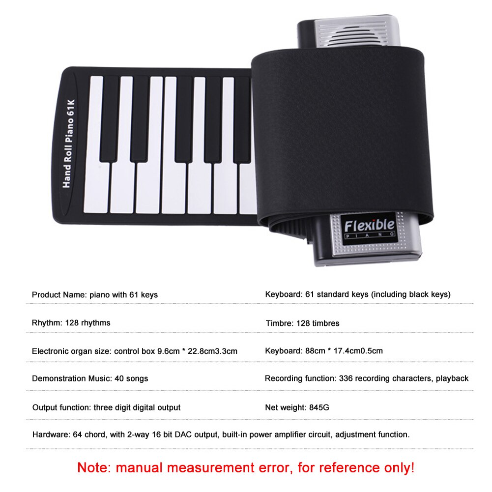 61 Key Hand Roll Up Piano Portable Folding Electronic Organ Instruments for Children Beginners Lightweight Piano