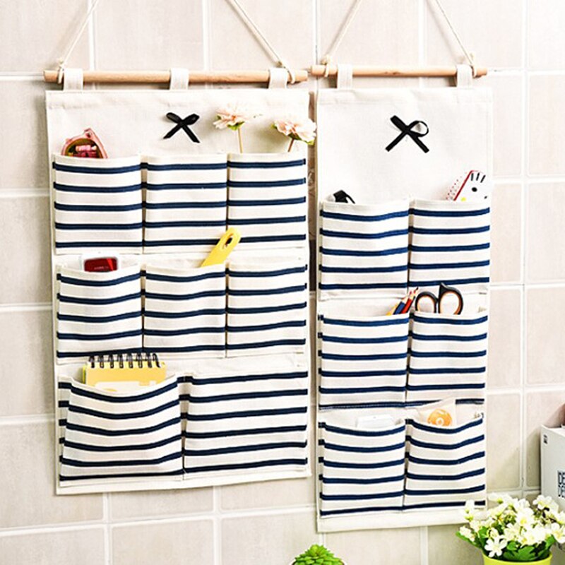 Organizador colgante de pared de puerta para baño, bolsillos de almacenamiento, algodón y lino, 6/8