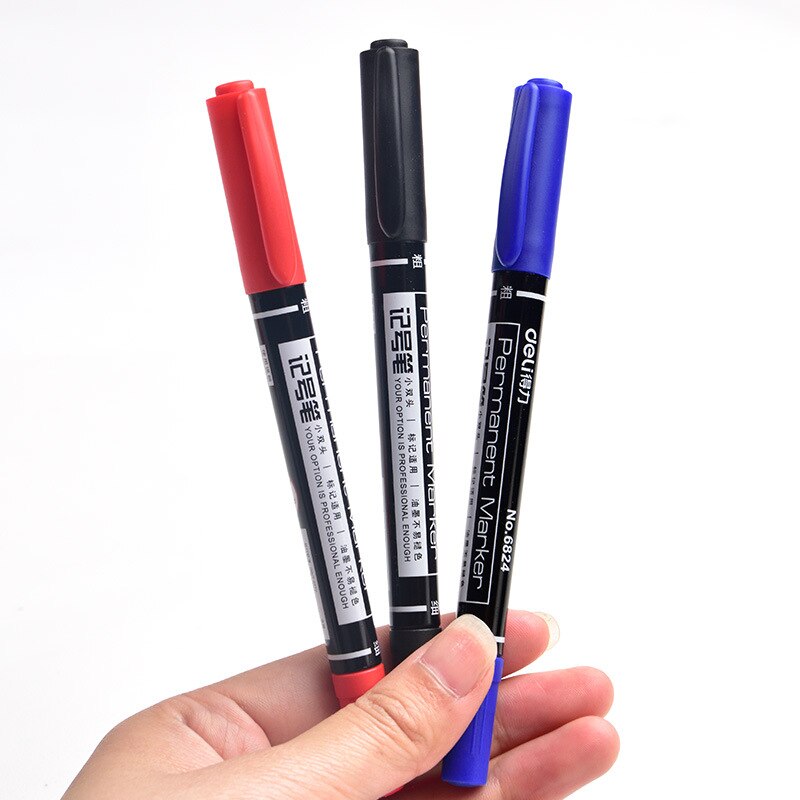 9pcs Permanent Markers dual tip 0.5mm/1mm Nib Black blue red Art Marker Pens Student School Office Supplies Student Stationery
