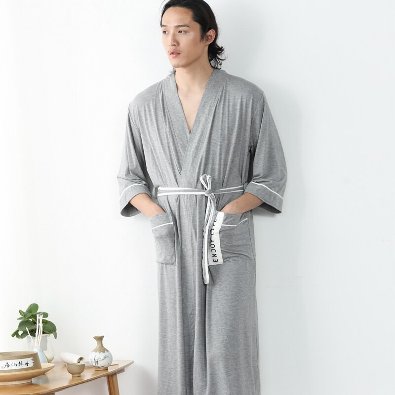 Albornoz de hombre, Kimono japonés, albornoz de fibra de bambú, Pijamas largos de novia, albornoces para damas de honor, bata suave, ropa de dormir: Grey / M(160-170cm)