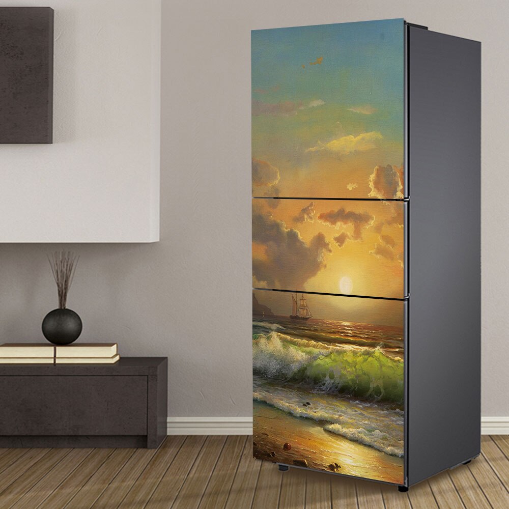 3D Fridge Stickers Door Cover Refrigerator Wallpaper Self-adhesive Freezer Line Vinyl Film Decor Decal Art Mural Kitchen: G / 60x150cm