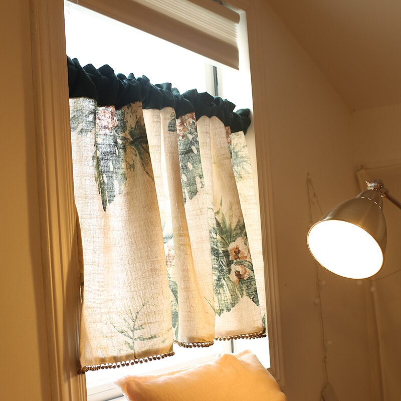 DUNXDECO Short Curtains For Kitchen Door Half Cortinas Fresh Garden Green Plants Palm Leaf Rideau Romantic Window Blind Fabric