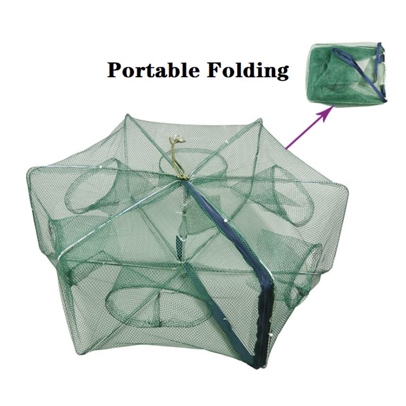 Folded 6 Hole Fishing Shrimp Automatic Trap Fishing Net Fish Shrimp Minnow Crab Baits Cast Mesh Trap Fish Trap Net