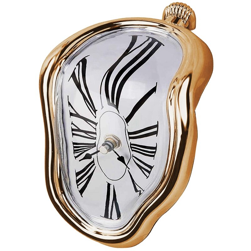 Horloge de fusion, horloge torsadée de Type bloc, horloge fondue pour la maison décorative bureau étagère Table de bureau drôle, or: Default Title