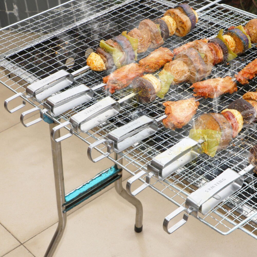 6pcs Stainless Steel BBQ Meat Sticks Long chef grill Food Holders Skewers Needle Prongs for Barbecue Party Skewers With Bag Set