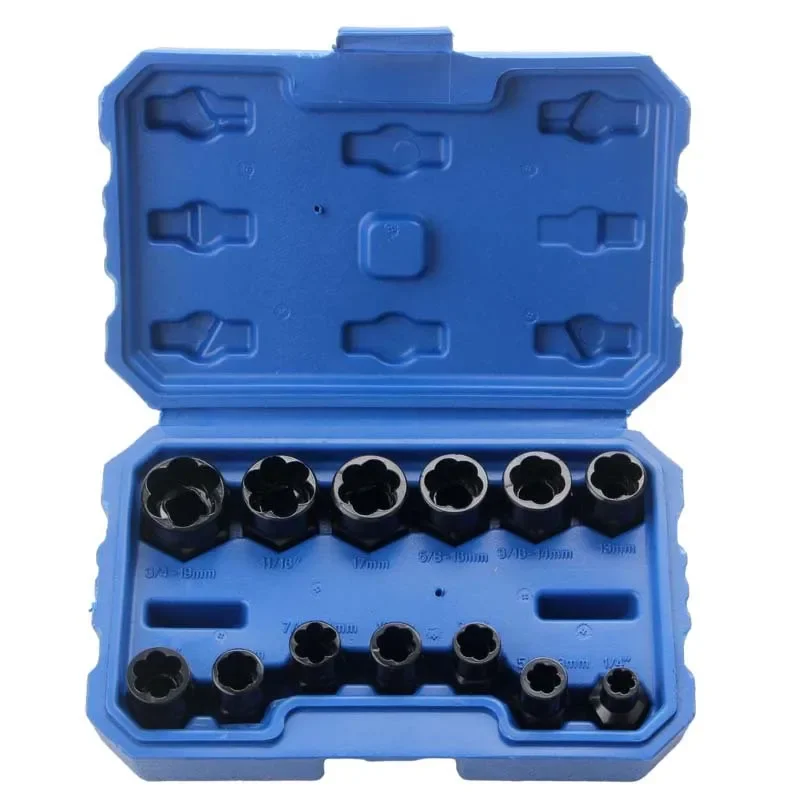 14 Pieces Damaged Bolt Removal Tool Impact Bolt & Nut Remover Set Alloy Damaged Bolt Nut Remover Extractor Socket Tool: Blue