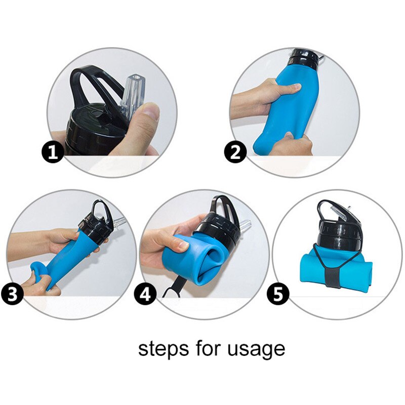 Lichtgewicht opvouwbare rietjes beker 600ml draagbare drinkbekers voor volwassenen en baby's siliconen waterfles kinderen outdoor sportfles