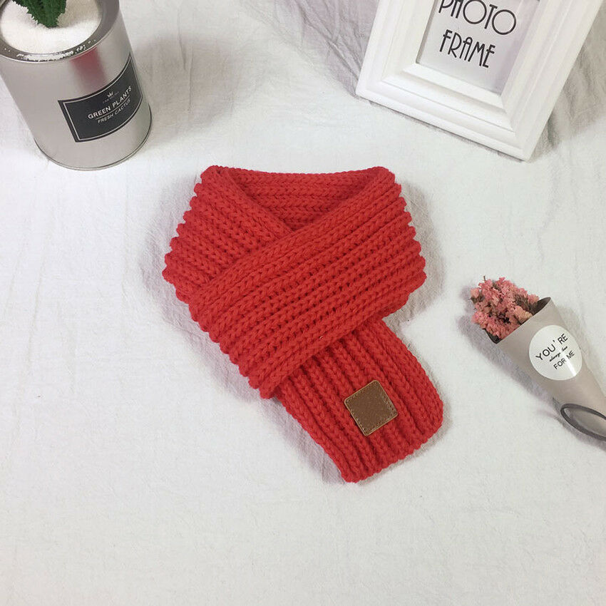 Dejlige dreng piger baby kid strikket tørklæde efterår vinter varm solid tørklæde minimalistiske strik tørklæder: Rød