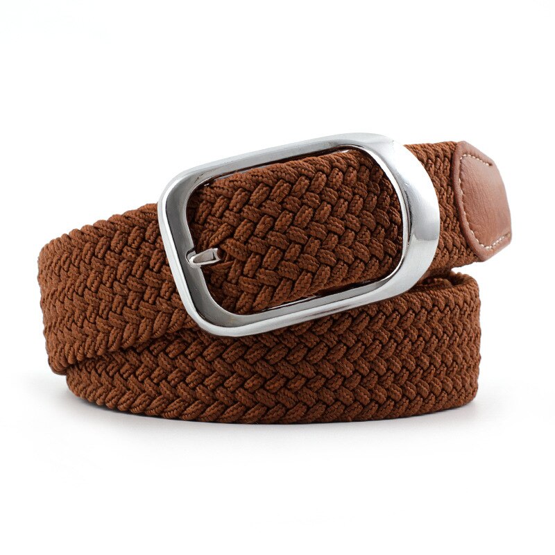 Menn kvinner elastisk belte lerret nylon tøyelig flettet belter til jeans nålspenne fargerik strikket webbing stropp rem: Kaffe