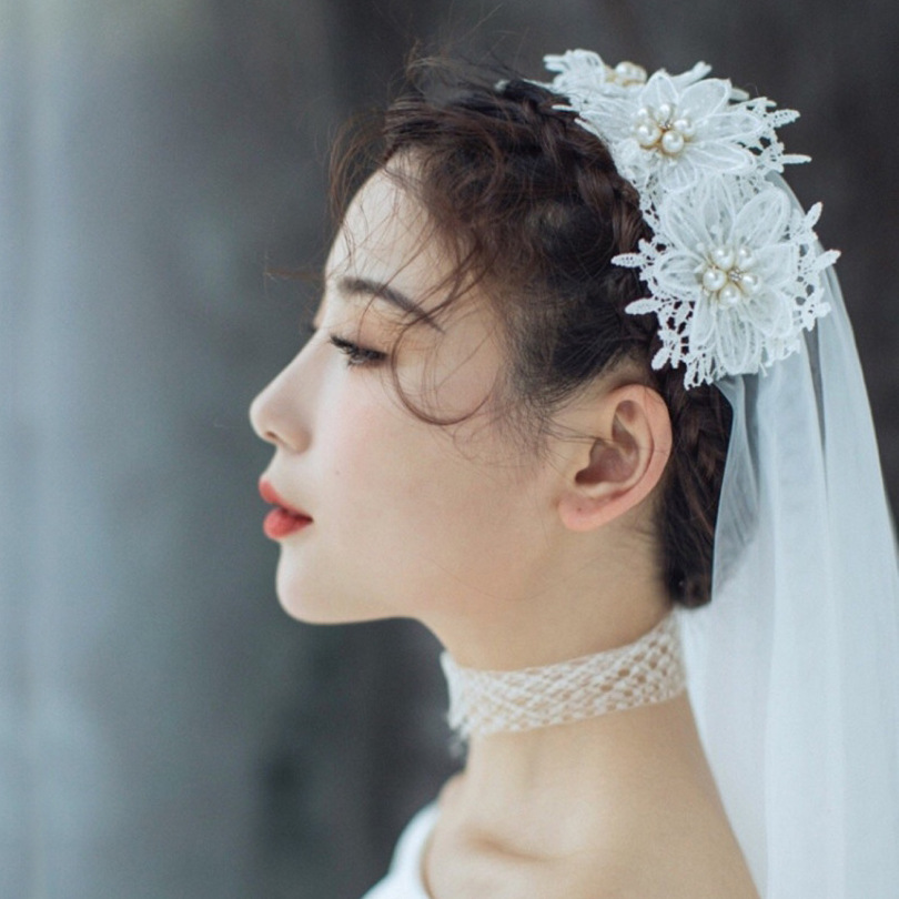 Velo da Sposa Corto con Perle e Perline, Veli Nuziali con Pettine in Tulle Morbido, Accessori da Sposa, Regalo per la Sposa, Offerta Speciale G05  320