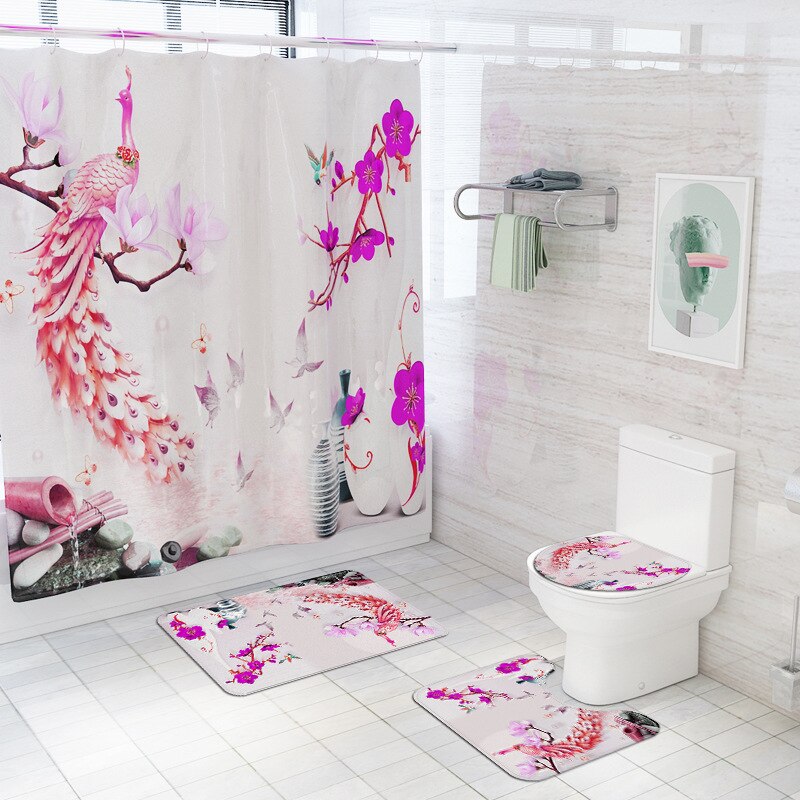 Print Bloemen Douche Mat Badkamer Tapijt Anti Slip Tapijt Pad Absorberende Badmatten Set Microfiber Mat Voor Badkamer: 4pcs-609