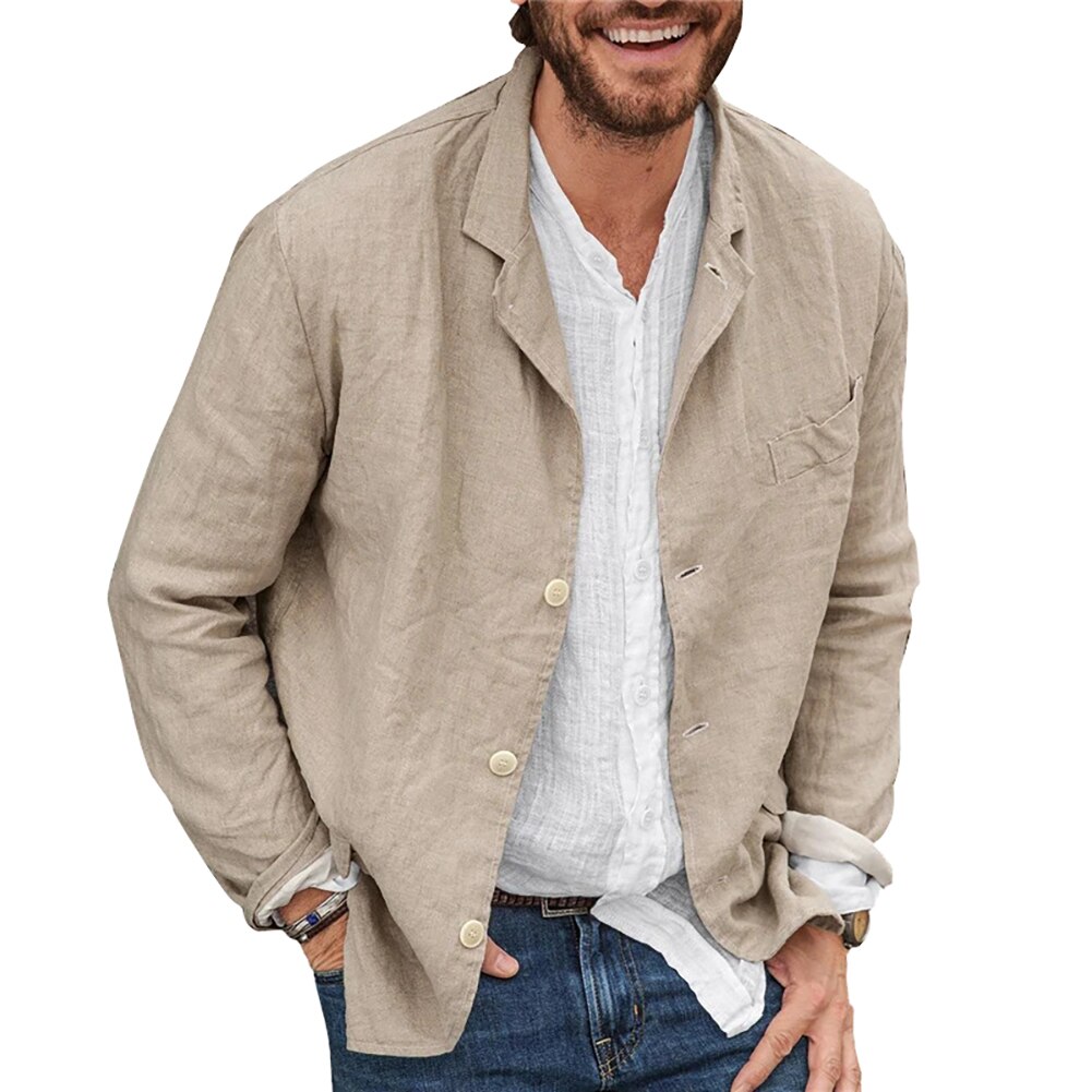 Men Autumn Casual Solid Color Long Sleeve Single-breasted Blazer Coat Jacket Wedding Dress Coat Casual Business Male Suit Coat