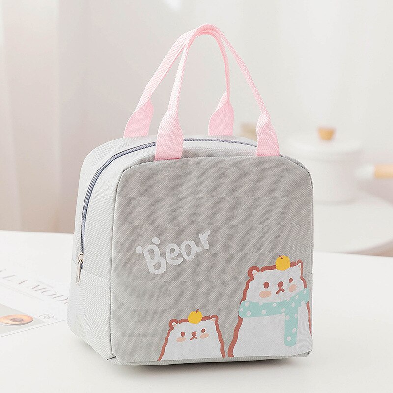 Kinderen School Lunchbox Draagbare Lunch Bag Lunchbox Thermische Geïsoleerde Lunch Box Tote Koeltas Bento Pouch Lunch Container: GRAY