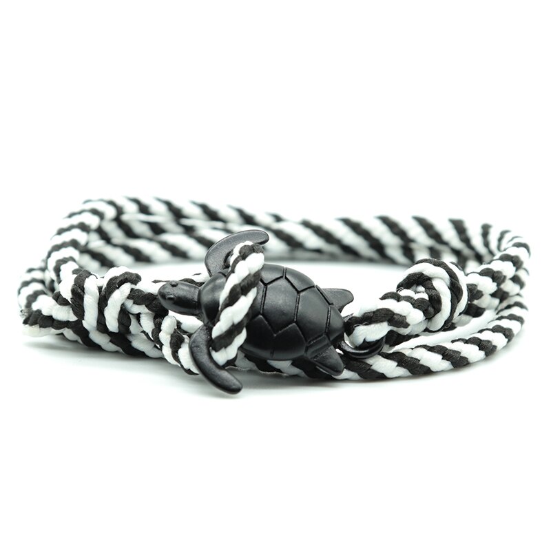 Pulsera de tortuga de mar Paracord hecha a mano para hombre y mujer, brazalete de vikingo con cuerda multicapa, joyería: Black-White