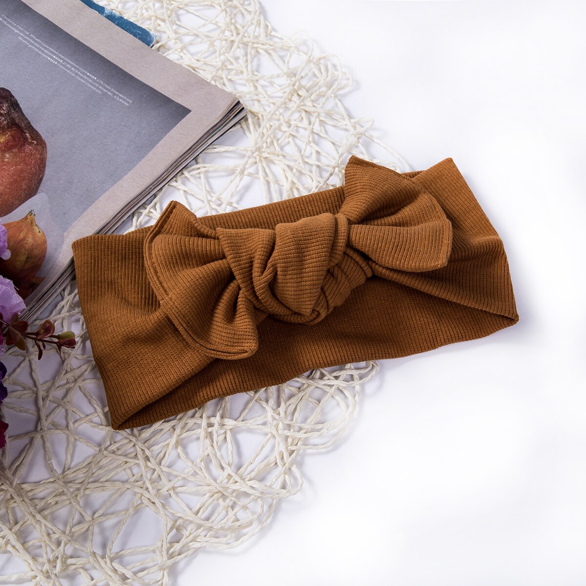 Babytillbehör barn flicka baby pannband småbarn spets rosett blomma hårband räfflade solid huvudbonad foto rekvisita