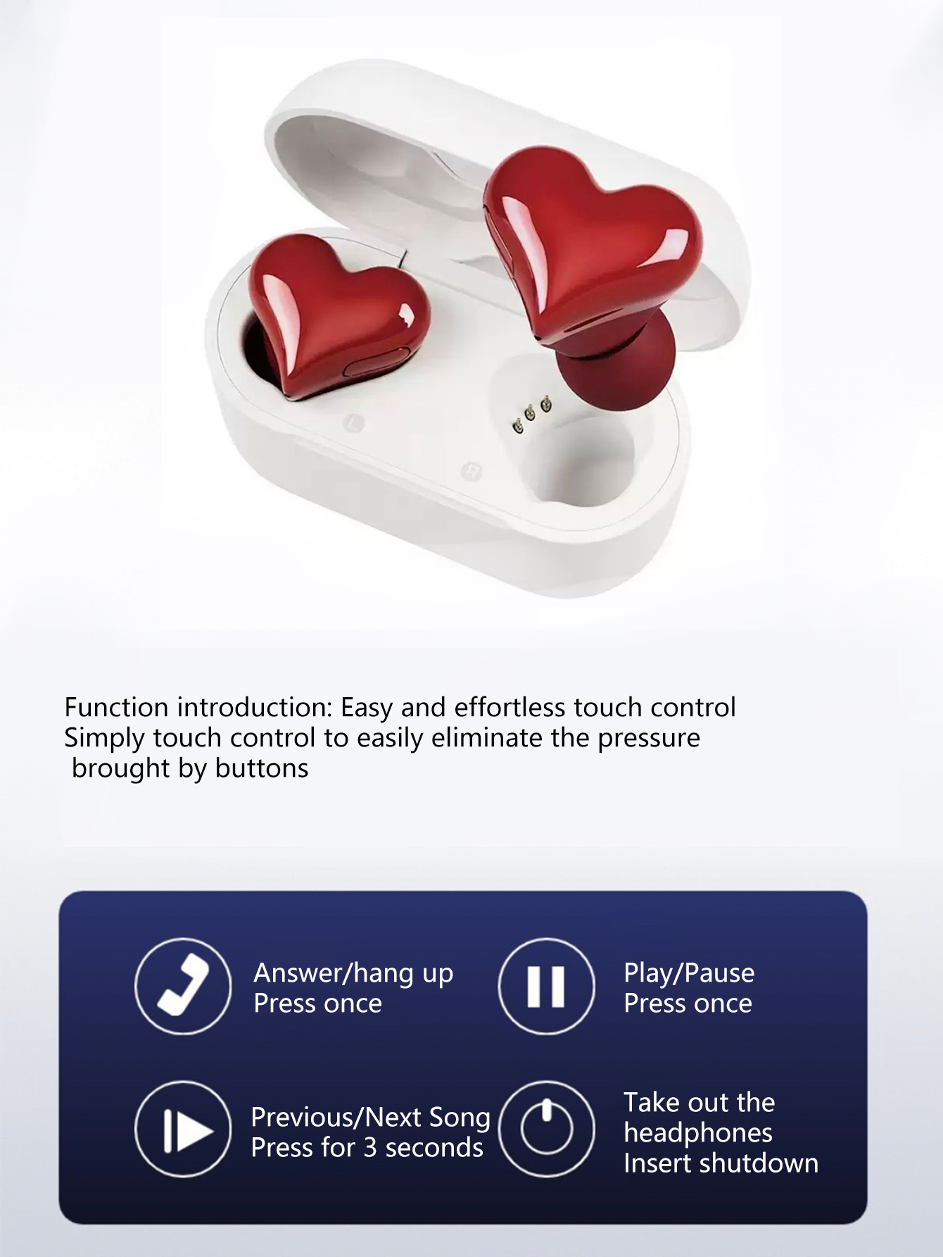 Mini fones de ouvido sem fio amor, fones de ouvido em forma de coração bonitos fones de ouvido esportivos sem fio, mini fones de ouvido portáteis de longa duração