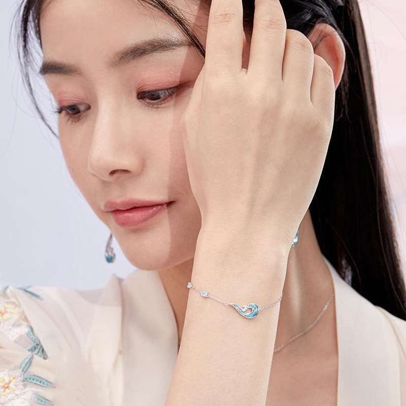 2022 hurtownia estetyczna elegancka biżuteria niebieski kroplówka Glazura emalia fala rozpylać kobiet Resizable bransoletki dla kobiet dziewczyna prezent
