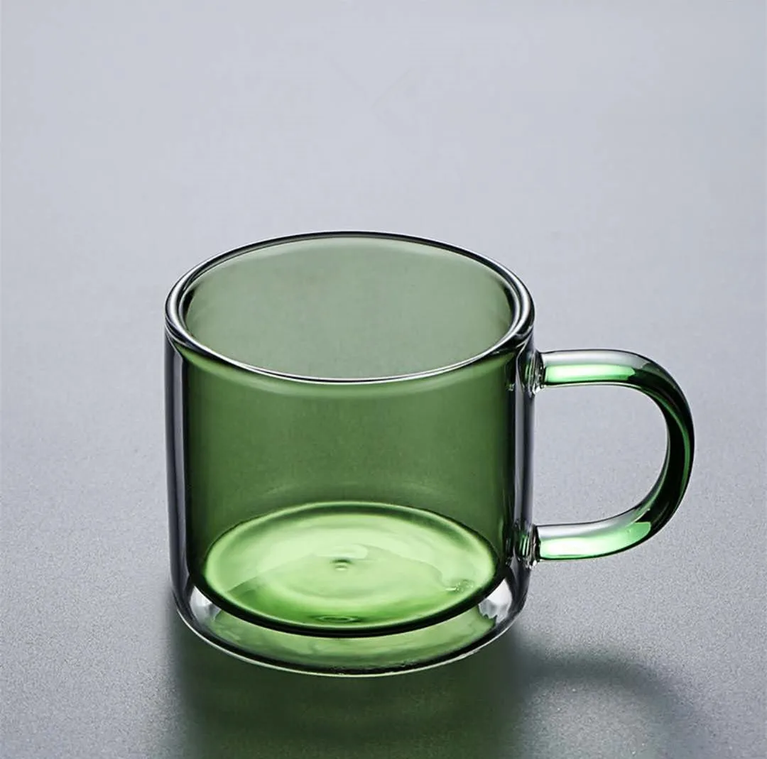 Vasos de vino de 250ml, vaso para beber whisky, Vodka, café, zumo, agua, té, taza creativa de vidrio de doble fondo para el hogar: green-250ml