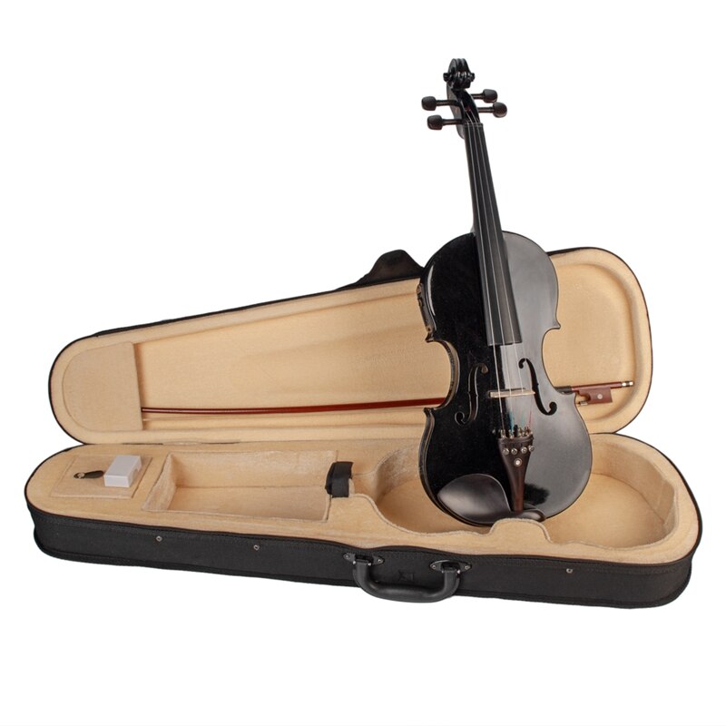 4/4 violin violinlyd i fuld størrelse og elektrisk violin massivt træ krop ibenholt tilbehør sort elektrisk violin