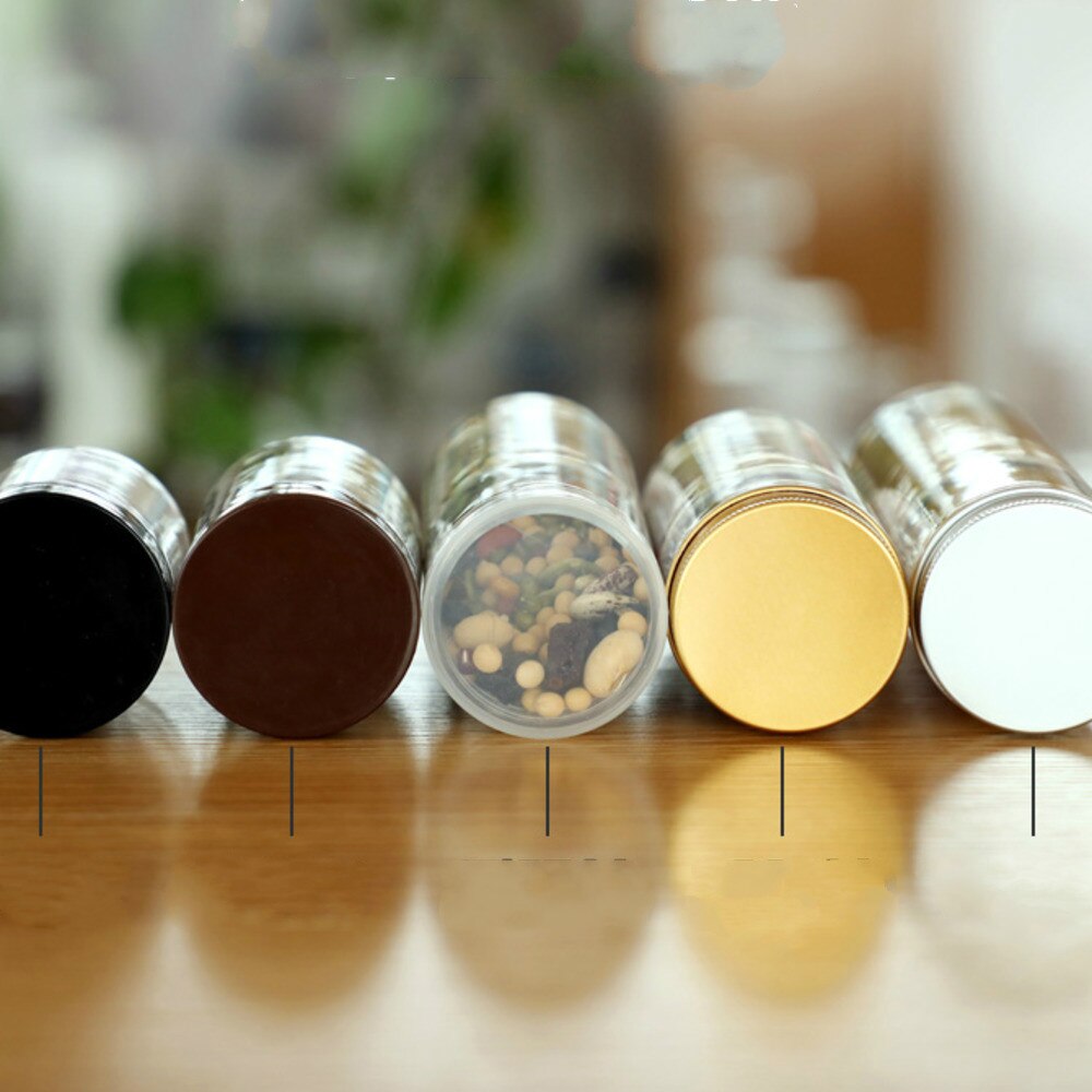 20 PCS Sugar Cane Bottles Plastic Container Golden Lid Transparent Packaging Food Jar Cereal Dispenser Kitchen