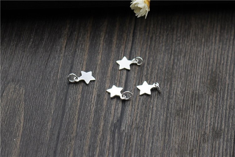 2pcs Small Silver Tone Glossy Stars Charms 100% 925 Sterling Silver Fancy Bracelets Pendants DIY Jewelry Making Accessories