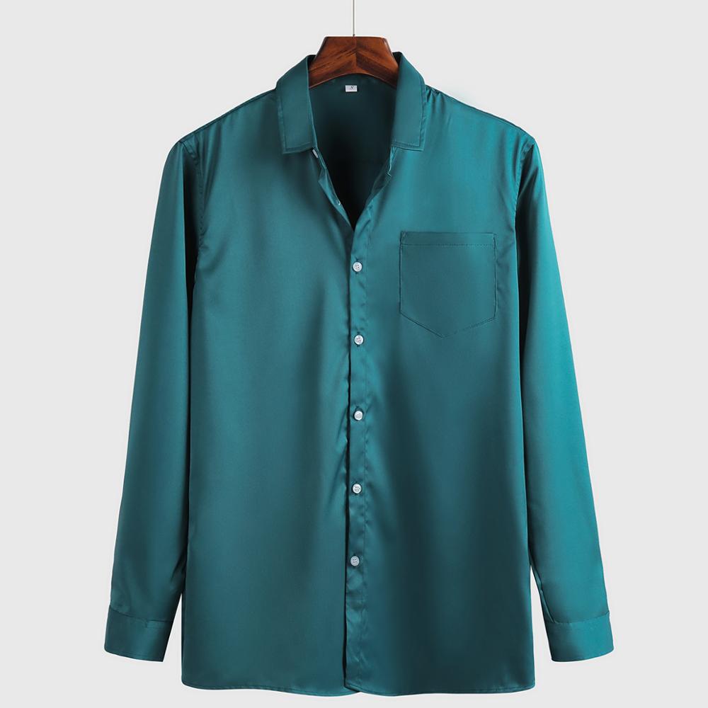 Summer dark green long sleeve men's shirt dark green charm business business trip lining men's personality Lapel stereo: XXL