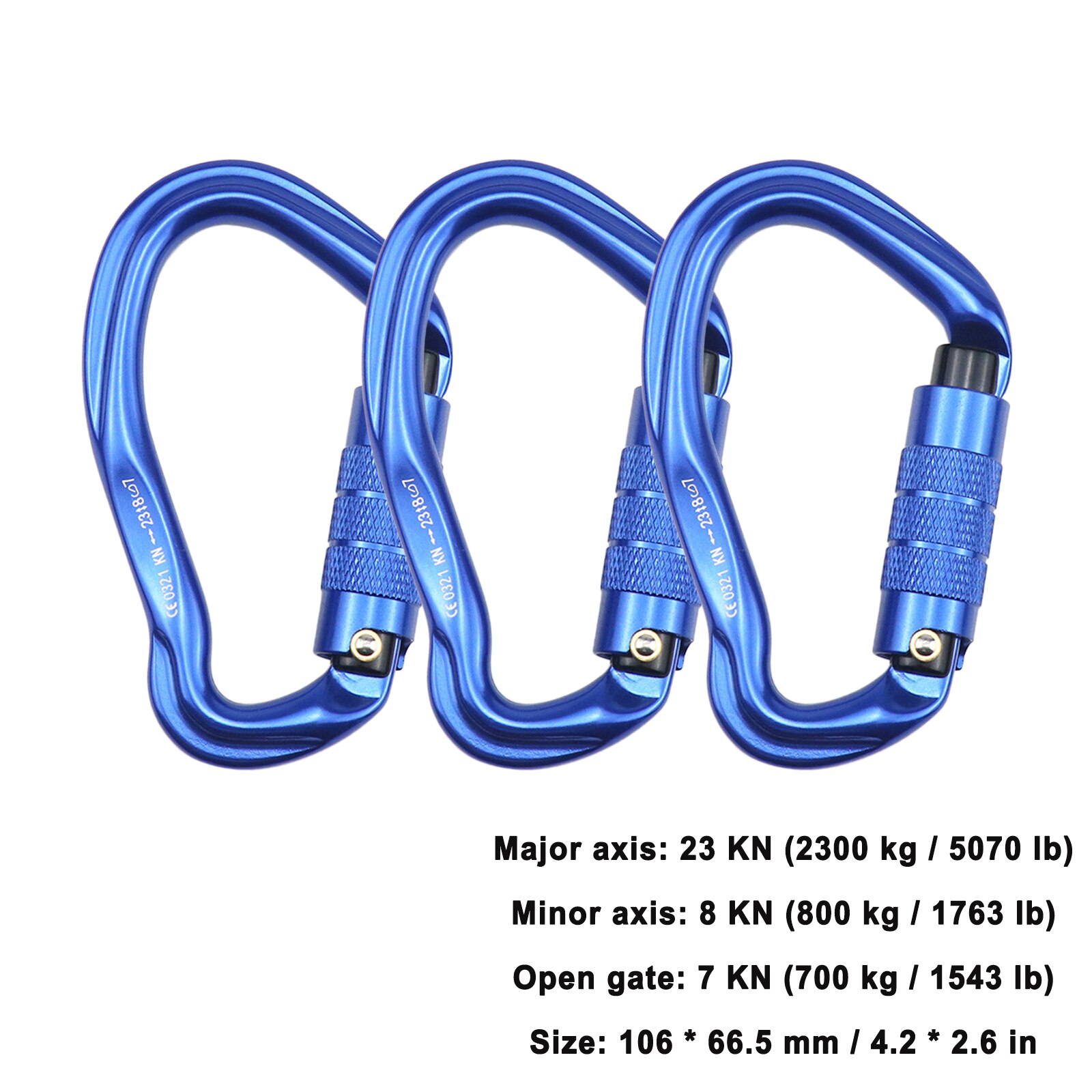 2PCS 12KN Carabiner Clips Mountaineering Caving Rock Climbing Carabiner D Shaped Safety Master Screw Lock Buckle Escalade: Type 2 Blue