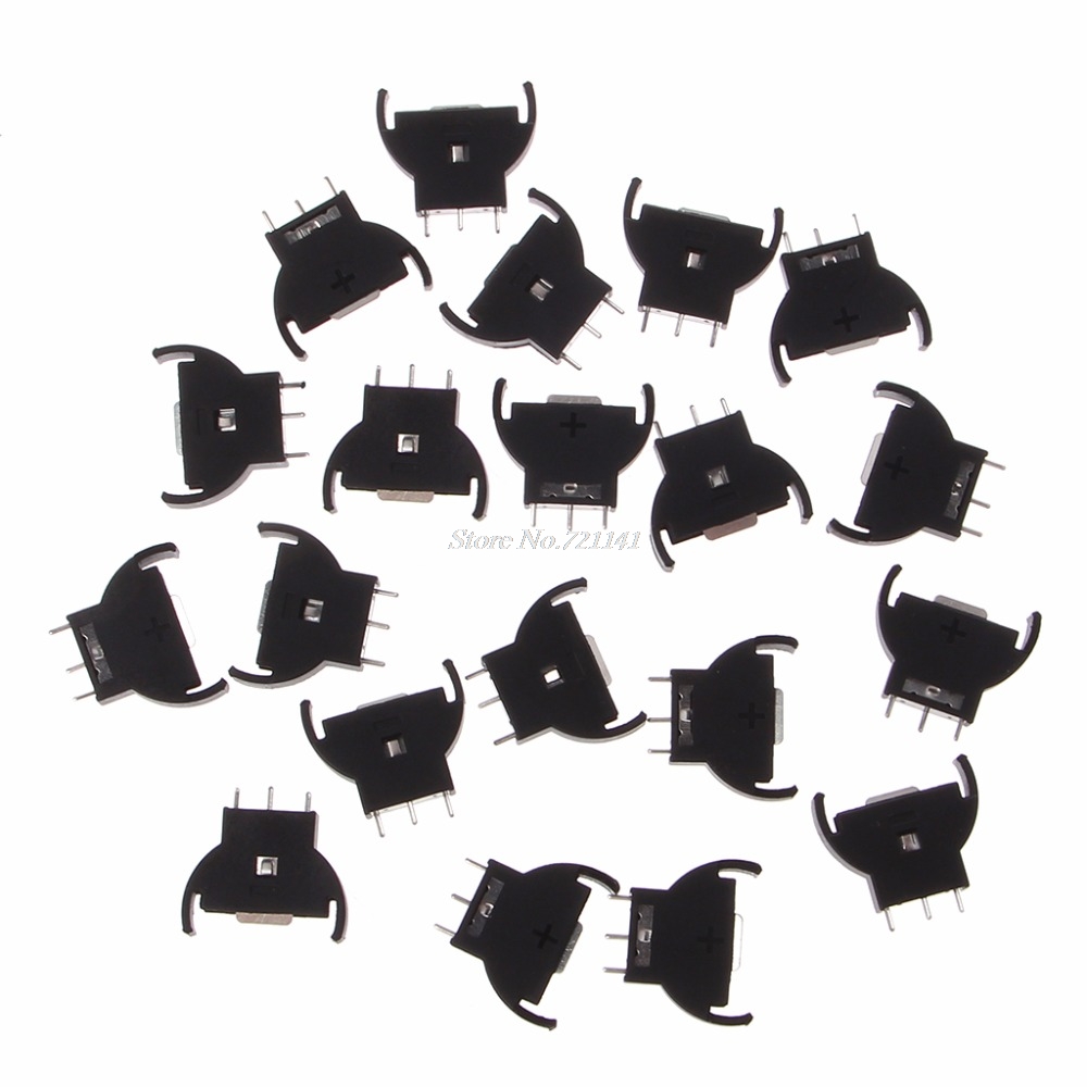 Soporte botón para batería, carcasa de plástico CR2032, pila de botón, soporte de tomas, 3V, 3 pines, color negro, 20 Uds.