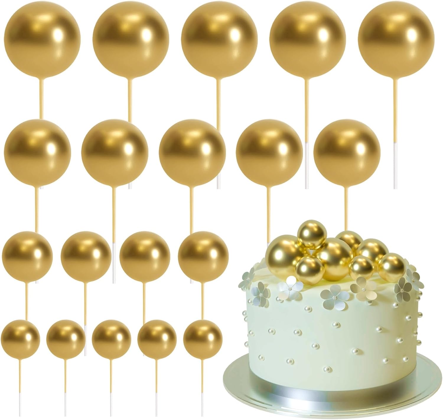20 stuks bal taart topper decoraties mini ballonnen taart topper sticks gouden ballen taart picks taart topper ballen taart decoraties: Goud