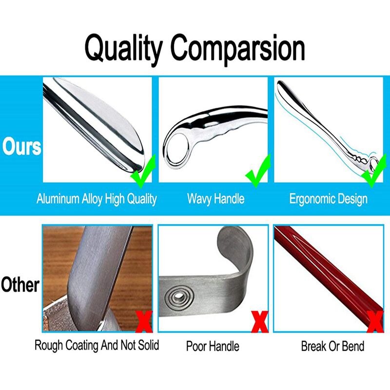 Extra Long Metal Shoe Horn Solid for All Size Shoes Boots with Loop Handle