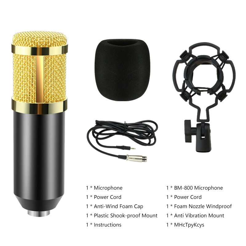 BM 800 Microphone Condenser Sound Recording Microphone With Shock Mount For Radio Braodcasting Singing Recording KTV Karaoke Mic: black withou tripod