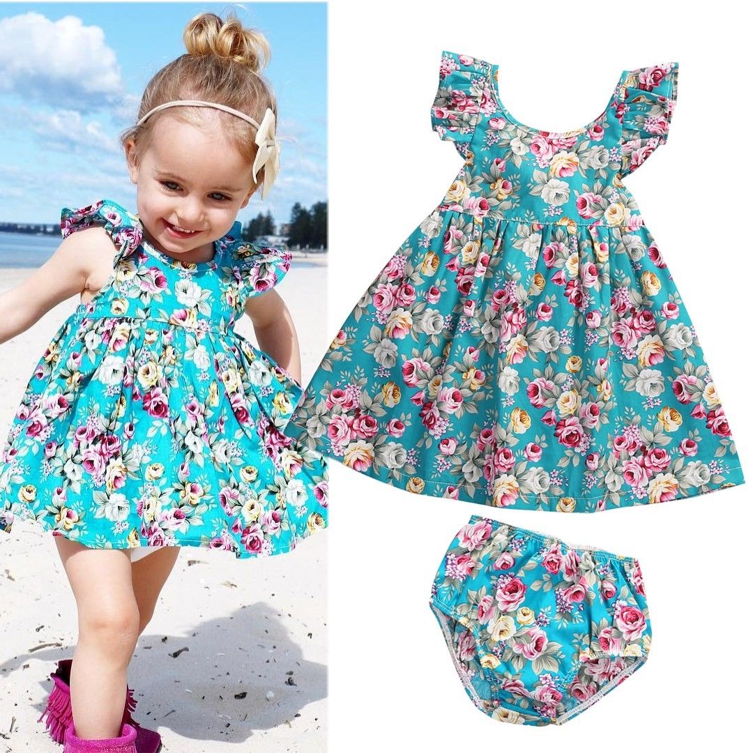 Lovely Summer Infant Baby Girl Ruffle Floral Dress Sundress Briefs Outfits Clothes Set Baby Christmas Dress: -X08- / 3M