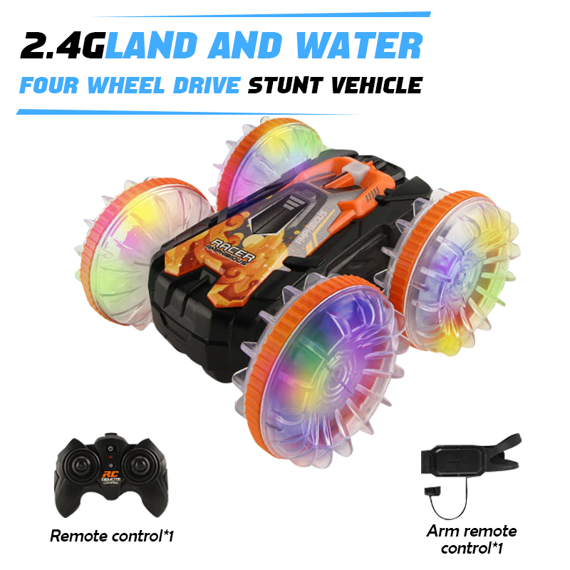 Voiture amphibie télécommandée RC, voiture de cascade, véhicule Double face, roue de dérive légère, jouets d'extérieur pour garçons et enfants: plum