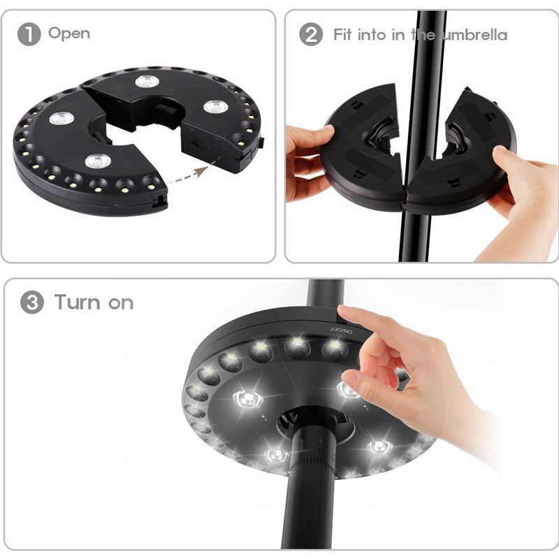 Led parasoll paraplylys for uteplass gress veranda terrasse festlig fest camping  ja55