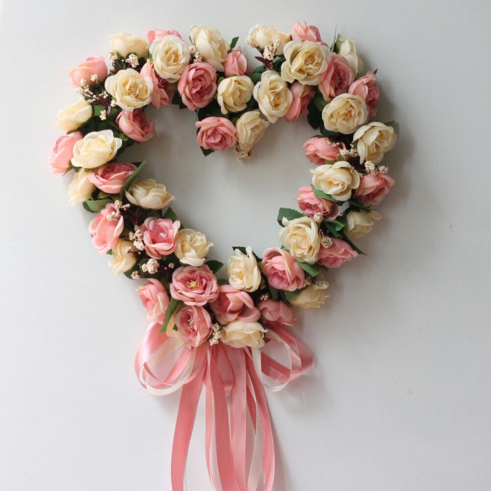 Artificial Silk Wreath Heart Shape Wall Decorative Flower Door Wreath For Proposal Wedding Valentines Day Hanging Garlands: C
