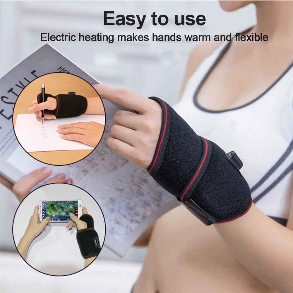 Mannen Vrouwen Pols Wrap Multifunctionele Draagbare Elektrische Zachte Pijn Bij Artritis Usb Opladen Tendinitis Verwarmde Brace: Black