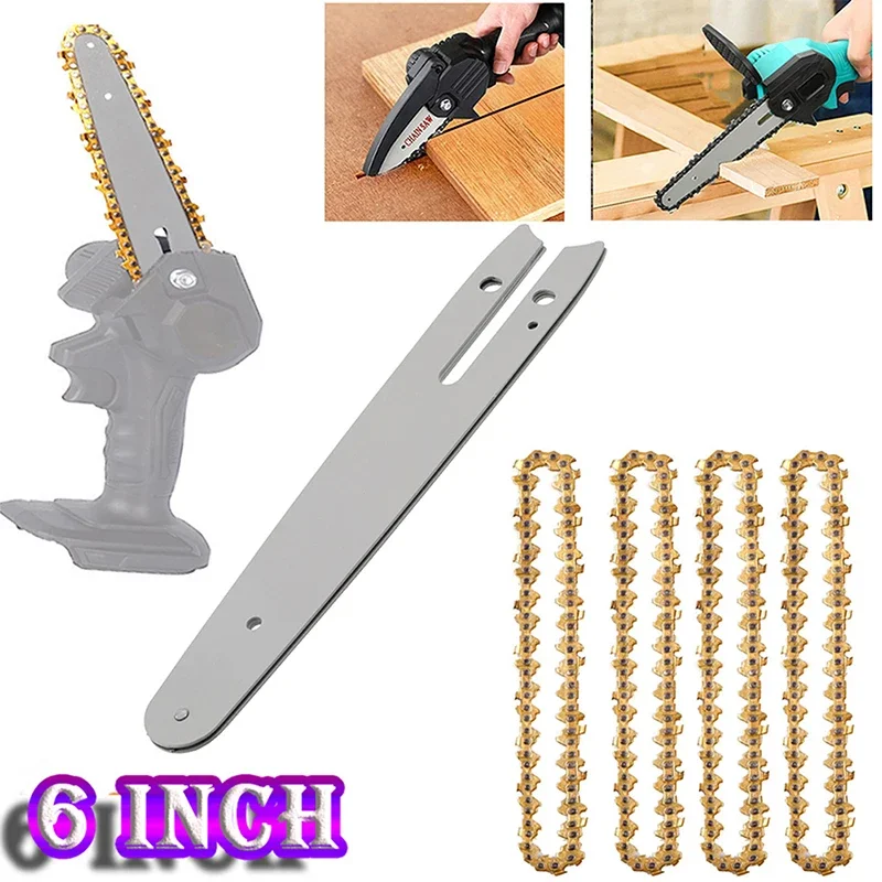 Mini corrente de motosserra de aço de 6 polegadas com barra guia 1/4 ".043" 37 DL conjunto de corrente de serra elétrica acessório de substituição manutenção de jardim