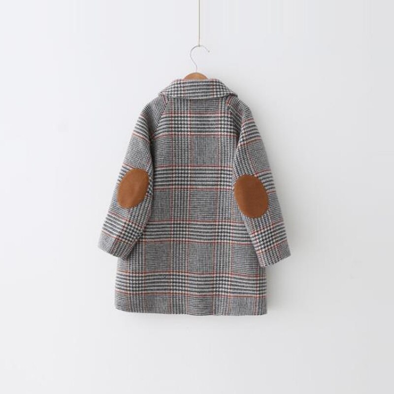 Abrigo de niña para niños invierno nueva Houndstooth abrigo de lana para niñas adolescentes chaqueta de otoño cálido abrigo largo Trench a prueba de viento