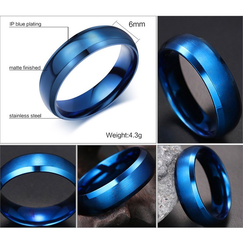 Anillo azul clásico para hombre, joyería de acero inoxidable, de de boda, talla de EE. UU. 4 5 6 7 8 9 10 11 12 13 14