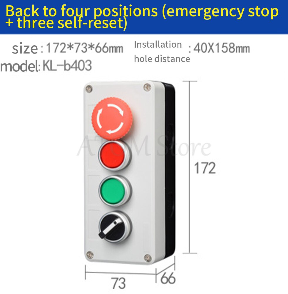 Button switch control box emergency stop waterproof button indicator box plastic start electric box: Blue