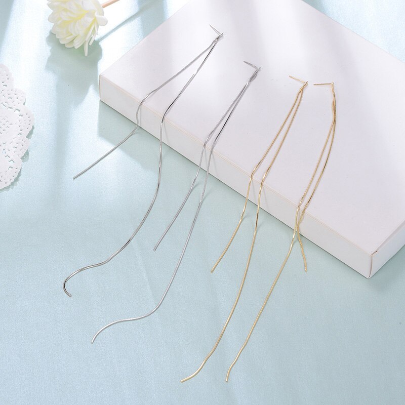Super Lange Ketting Kwast Oorbellen Voor Vrouwen Goud Zilver Kleur Rhinestone Trendy Oorbellen Temperament Party Sieraden