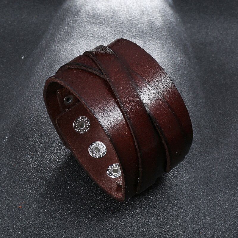 VOQ Cruz Retro-pulsera de cuero genuino para hombre, brazalete ajustable de multicapa, de joyería de lujo: Brown