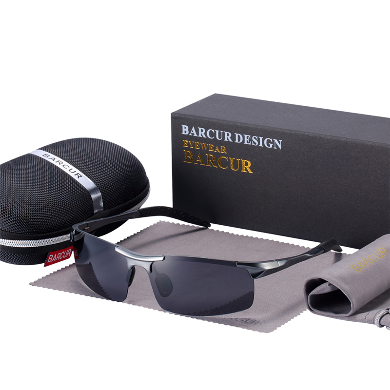 BARCUR Klassieke Aluminium Zonnebril Mannen Vrouwen Gepolariseerde Anti-Reflecterende zonnebril Man Oculos De Sol Shades: Gun Black