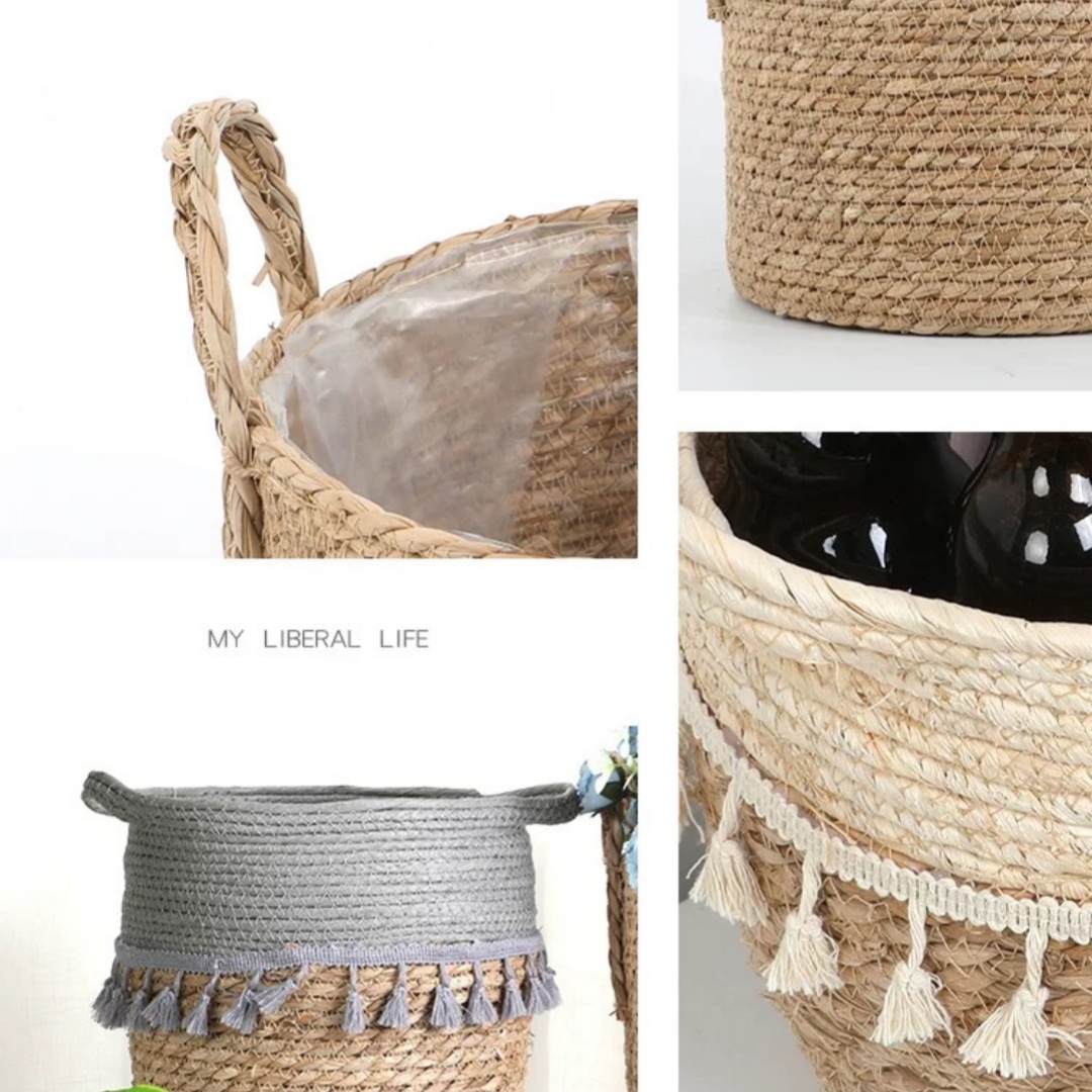 Cesta de macetero de mimbre Natural, maceta para el hogar, jardín, cesta de mimbre, cesta de flores de paja de 20/25/30CM