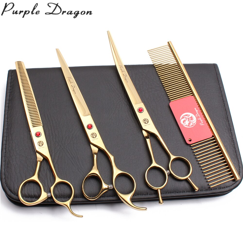 Dog Grooming Kit Purple Dragon 8" Japanese Steel Thinning Shears 3005# Dog Scissors Pet Scissors Set Add Bag Gold