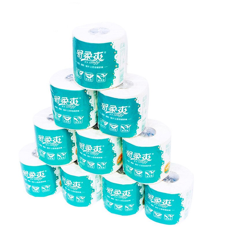 Pack of 10 Rolls 4-ply Toilet Paper Home White Soft Toilet Roll Primary Wood Pulp Toilet Tissue with Fast-Drying Fast