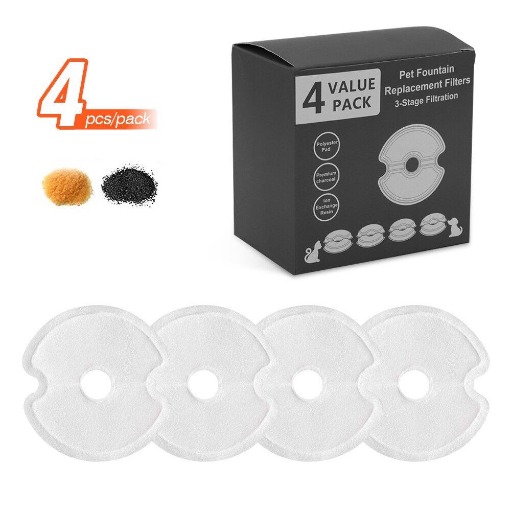 Filtros de fonte de água para gatos, 4 unidades, filtro de carvão ativado de substituição para dispensador de água de fonte de gato filtros substituídos: Default Title