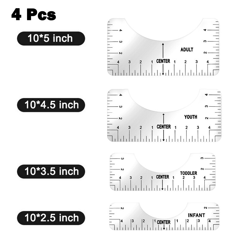 Règle de T-Shirt en vinyle, 4 pièces, motifs par Sublimation sur T-Shirt, Guide des tailles: 4pcs